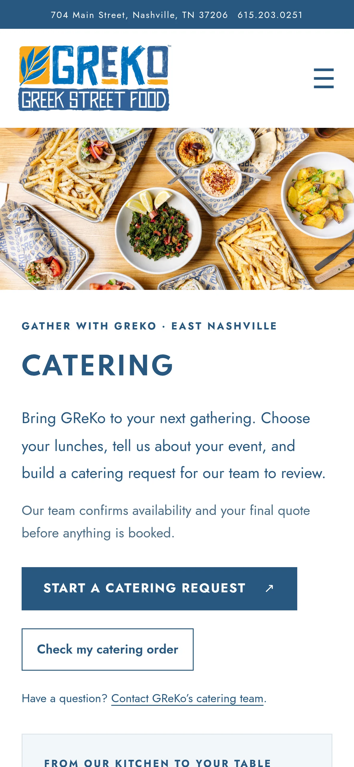 GReKo catering page on a phone, built and run by Cate